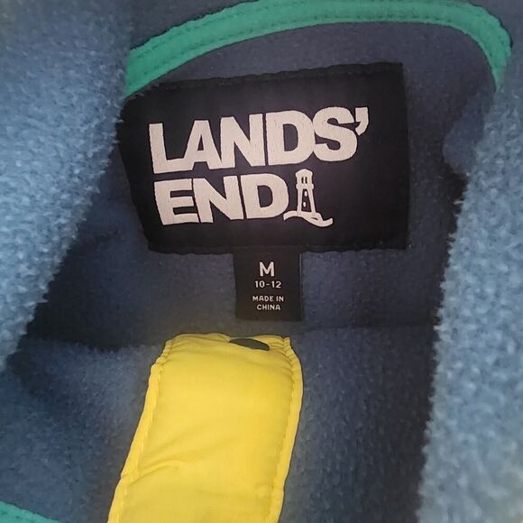 Lands End blue green yellow multi color wavey fleece pullover womens size M - Picture 4 of 6